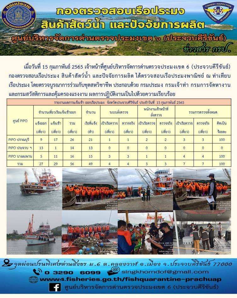 ตรวจสอบเรือประมงพานิชย์ ณ ท่าเทียบเรือประมง..คลิก