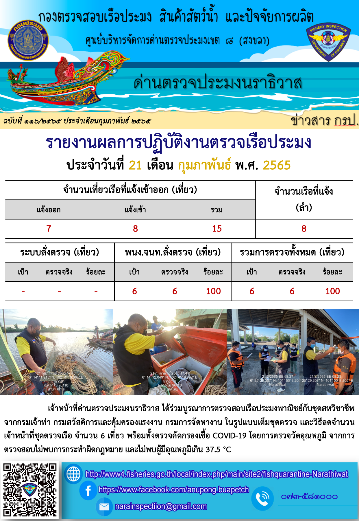 ประชาสัมพันธ์ด่านตรวจประมงนราธิวาส ประจำวันที่ 21 กุมภาพันธ์ 2565..คลิก
