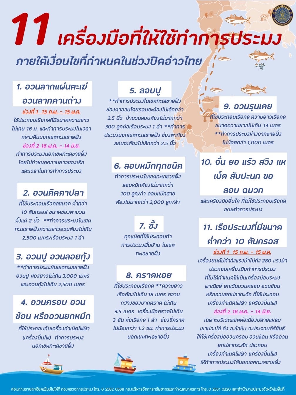 11 เครื่องมือที่ให้ใช้ทำการประมงในช่วงมาตรการปิดอ่าวไทย..คลิก