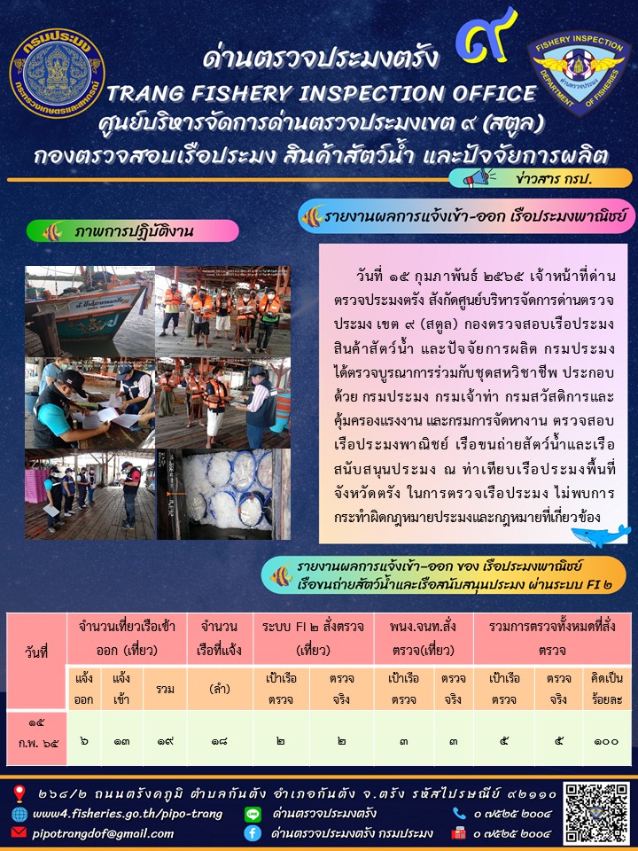 ประชาสัมพันธ์การปฏิบัติงานด่านตรวจประมงตรัง..คลิก