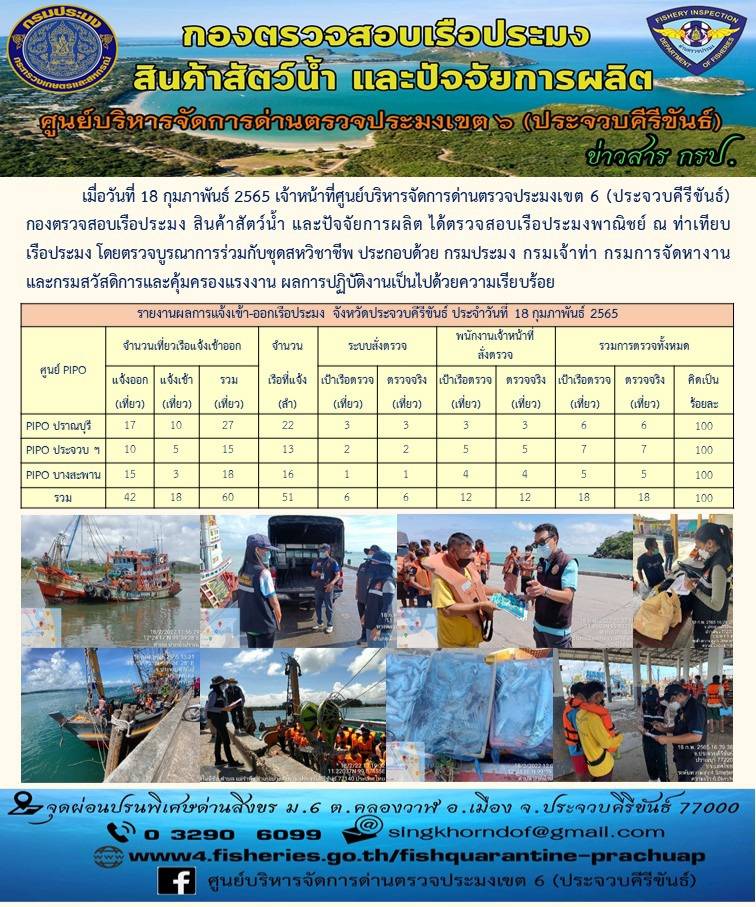 ตรวจสอบเรือประมงพานิชย์ ณ ท่าเทียบเรือประมง..คลิก