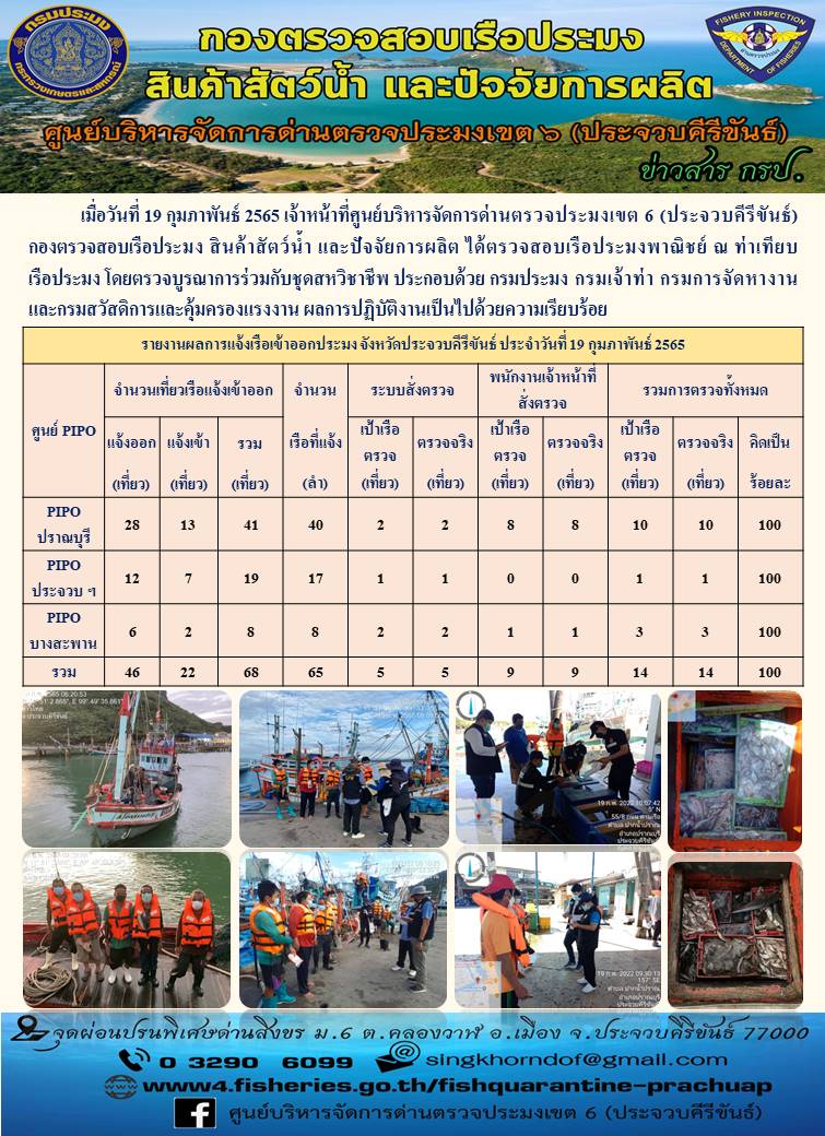 ตรวจสอบเรือประมงพานิชย์ ณ ท่าเทียบเรือประมง..คลิก