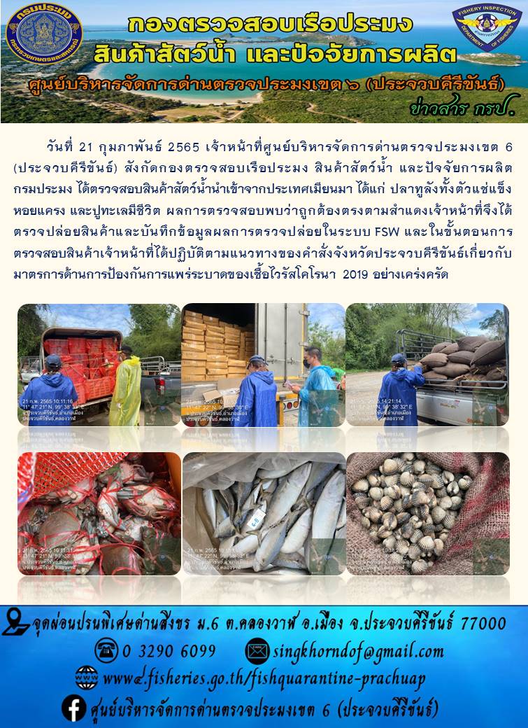 สินค้าสัตว์น้ำนำเข้าจากประเทศเมียนมา