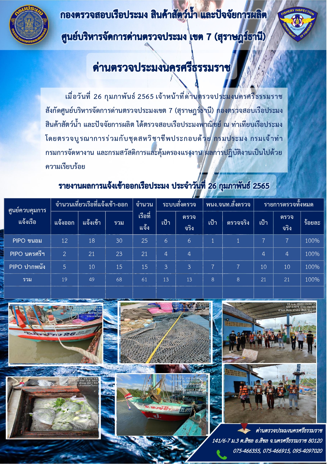 รายงานการปฏิบัติงาน ประจำวันที่ 26 กุมภาพันธ์ 2565..คลิก