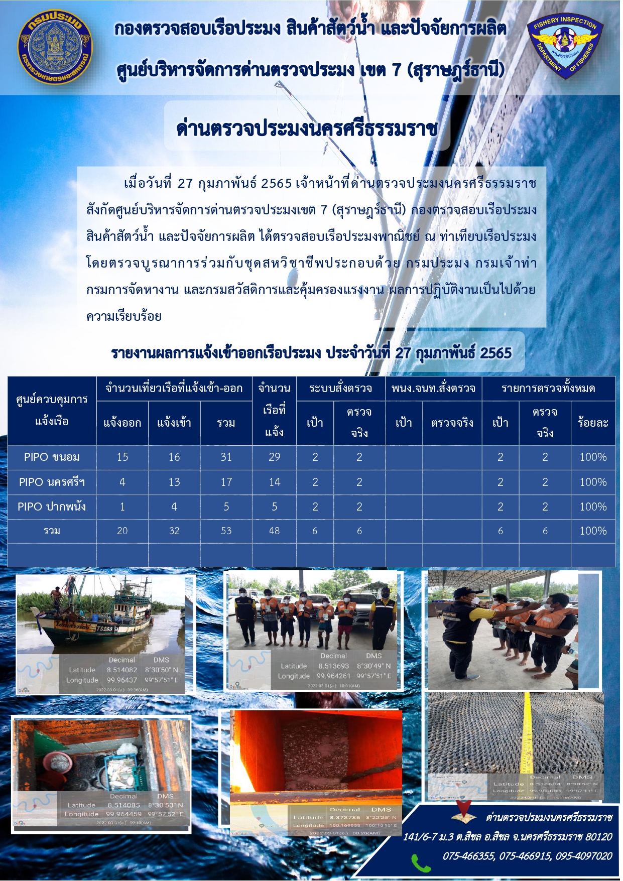 รายงานการปฏิบัติงาน ประจำวันที่ 27 กุมภาพันธ์ 2565..คลิก