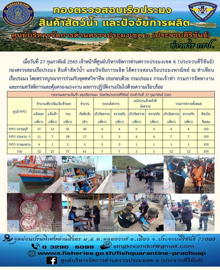 ตรวจสอบเรือประมงพานิชย์ ณ ท่าเทียบเรือประมง..คลิก