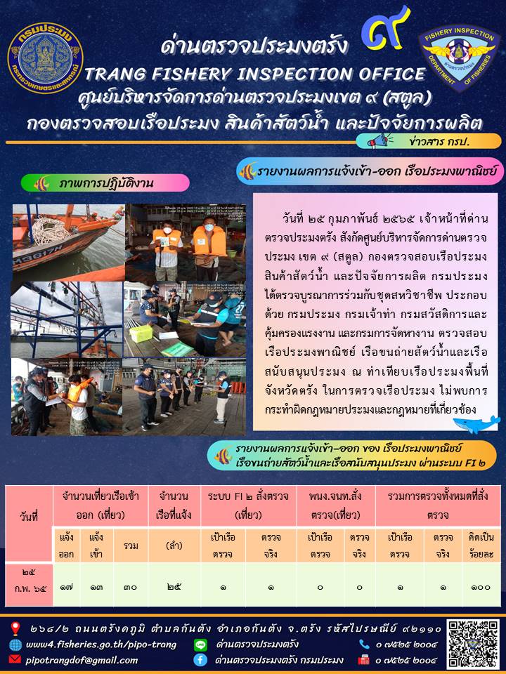 ประชาสัมพันธ์การปฏิบัติงานด่านตรวจประมงตรัง..คลิก