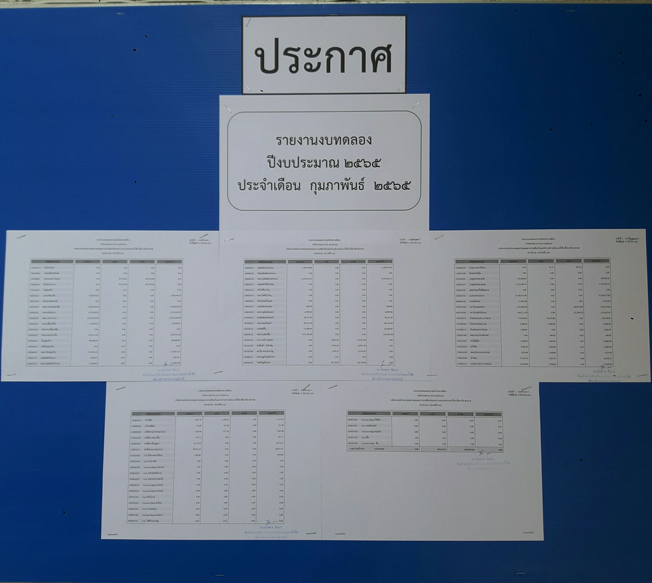 รายงานงบทดลอง ปีงบประมาณ2565ประจำเดือน กุมภาพันธ์ 2565