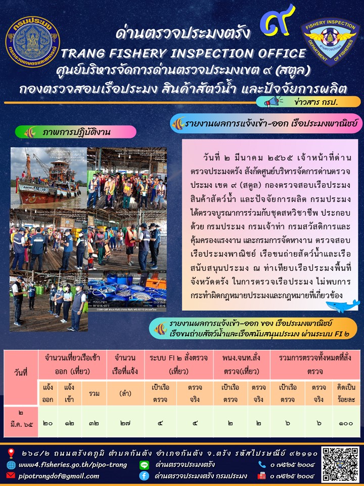 ประชาสัมพันธ์การปฏิบัติงานด่านตรวจประมงตรัง..คลิก