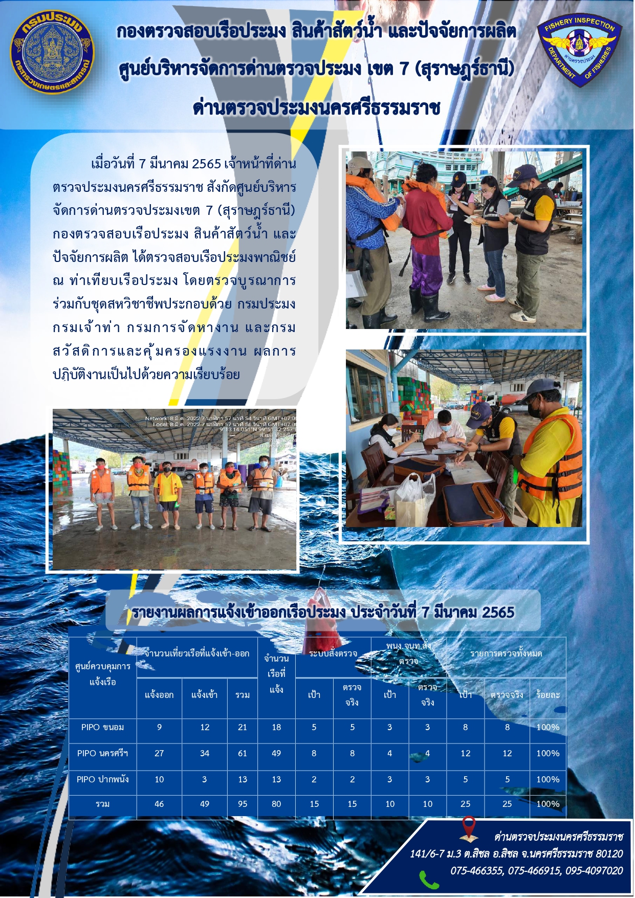 รายงานการปฏิบัติงาน ประจำวันที่ 7 มีนาคม 2565..คลิก