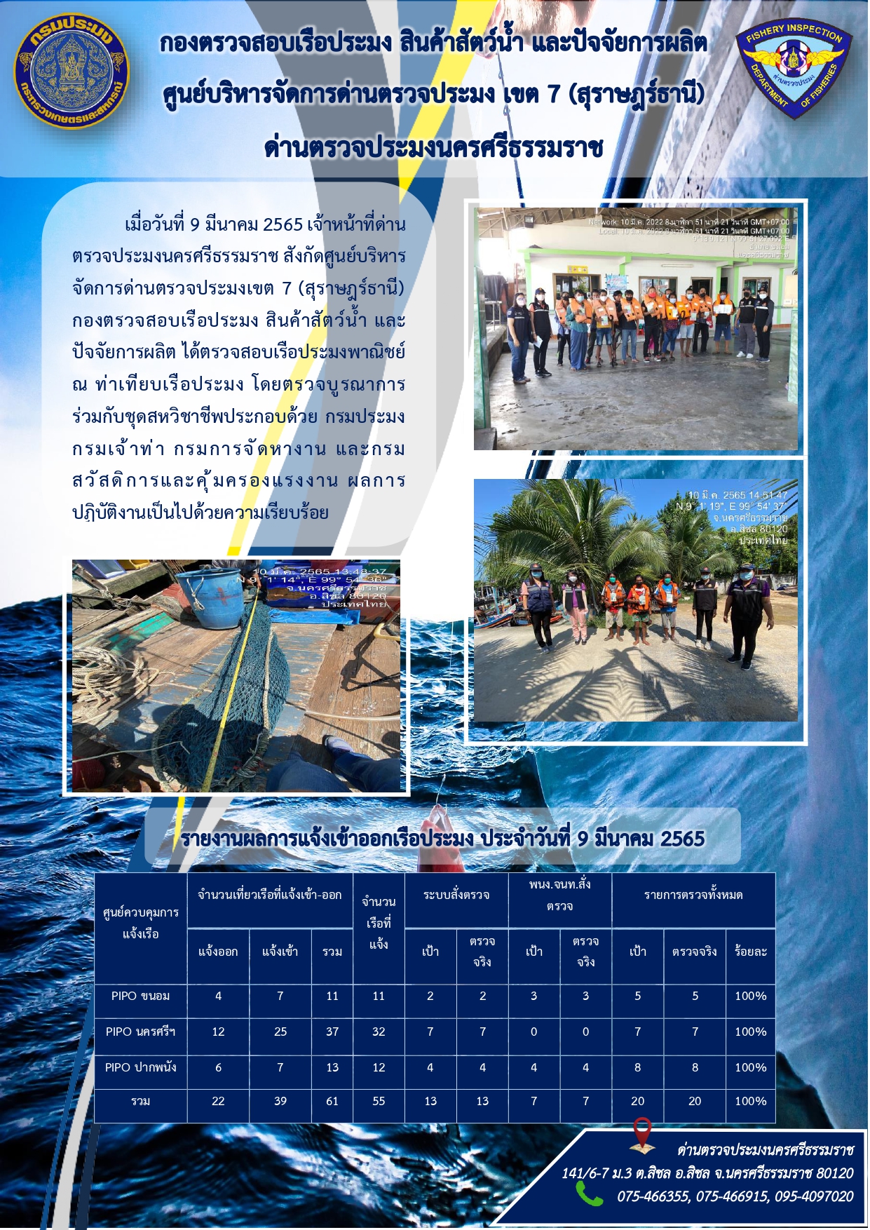 รายงานการปฏิบัติงาน ประจำวันที่ 9 มีนาคม 2565..คลิก