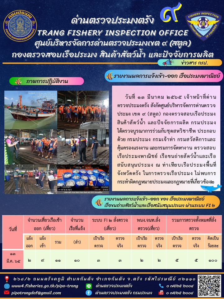ประชาสัมพันธ์การปฏิบัติงานด่านตรวจประมงตรัง..คลิก