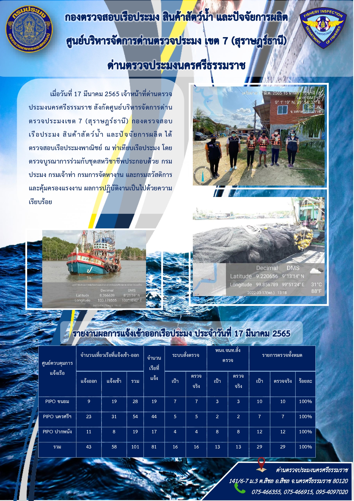 รายงานการปฏิบัติงาน ประจำวันที่ 17 มีนาคม 2565..คลิก
