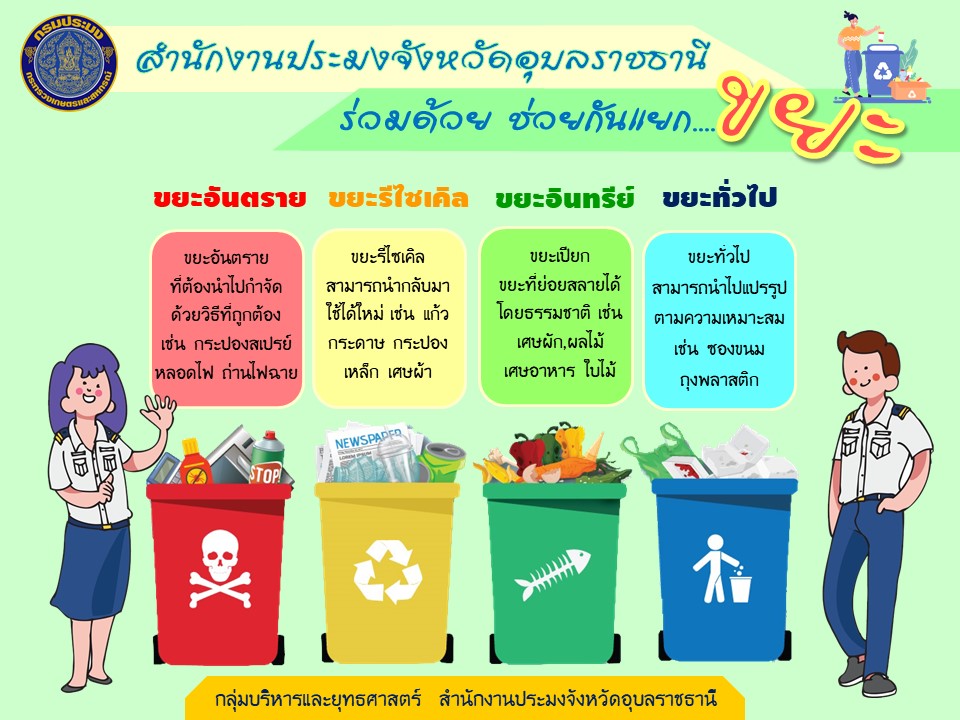 สำนักงานประมงจังหวัดอุบลราชธานี เชิญชวนช่วยกันคัดแยกขยะก่อนทิ้ง..คลิก
