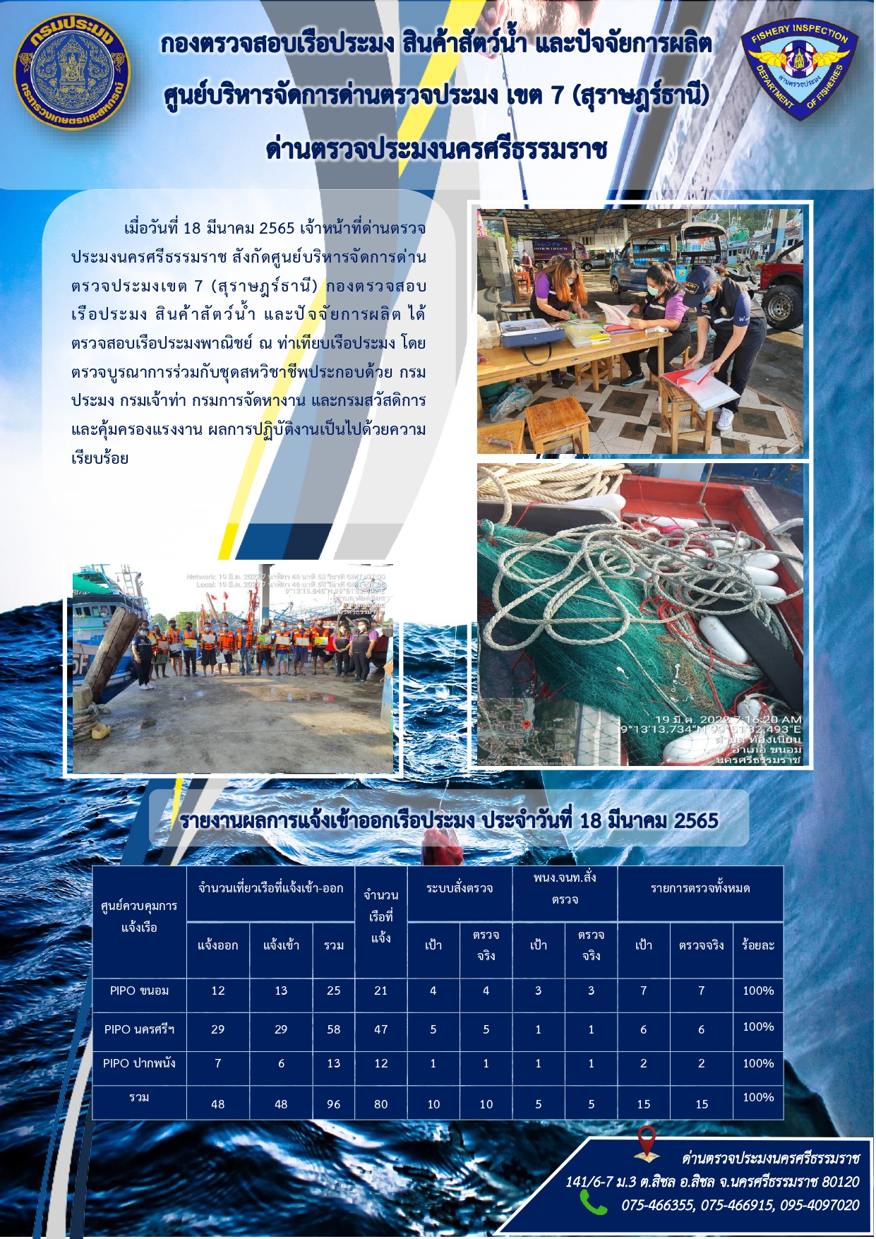 รายงานการปฏิบัติงาน ประจำวันที่ 18 มีนาคม 2565..คลิก