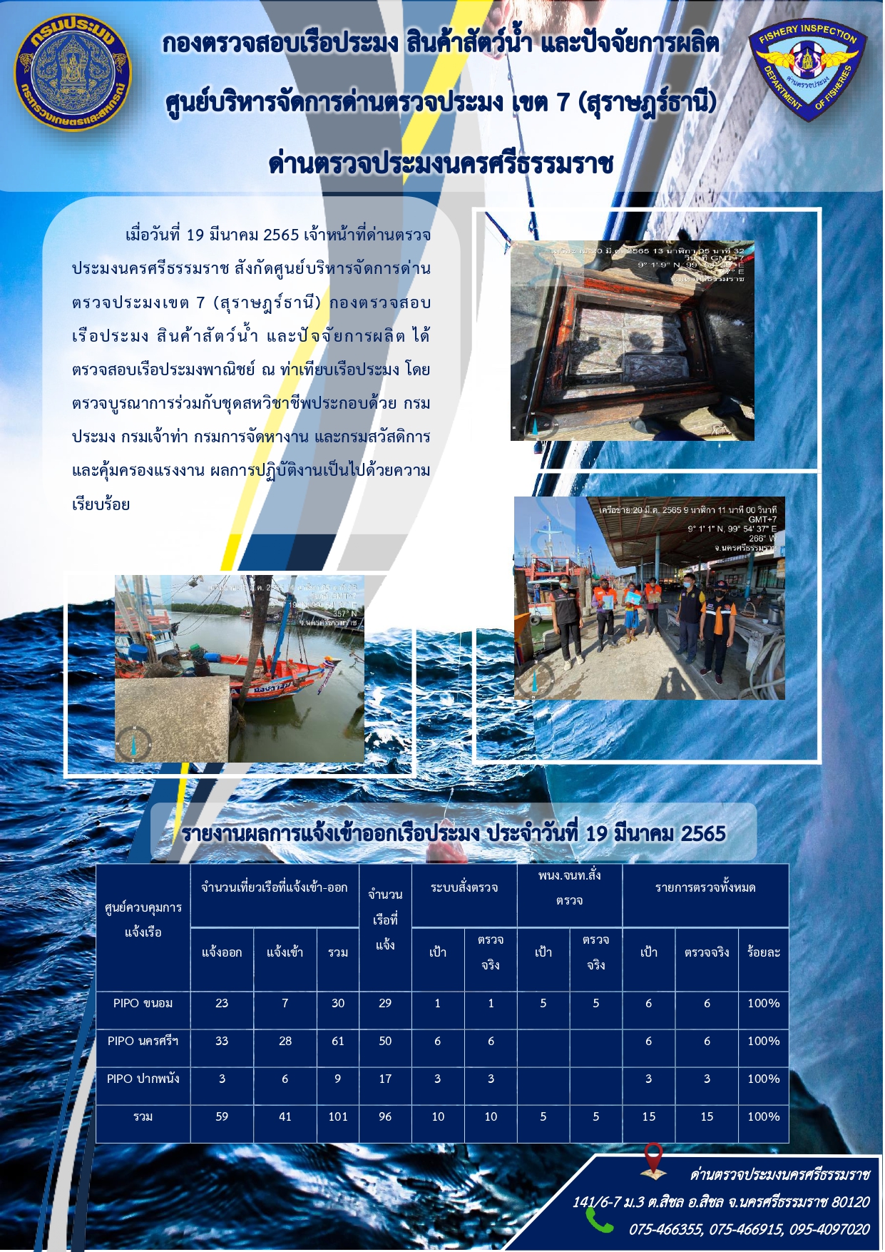 รายงานการปฏิบัติงาน ประจำวันที่ 19 มีนาคม 2565..คลิก