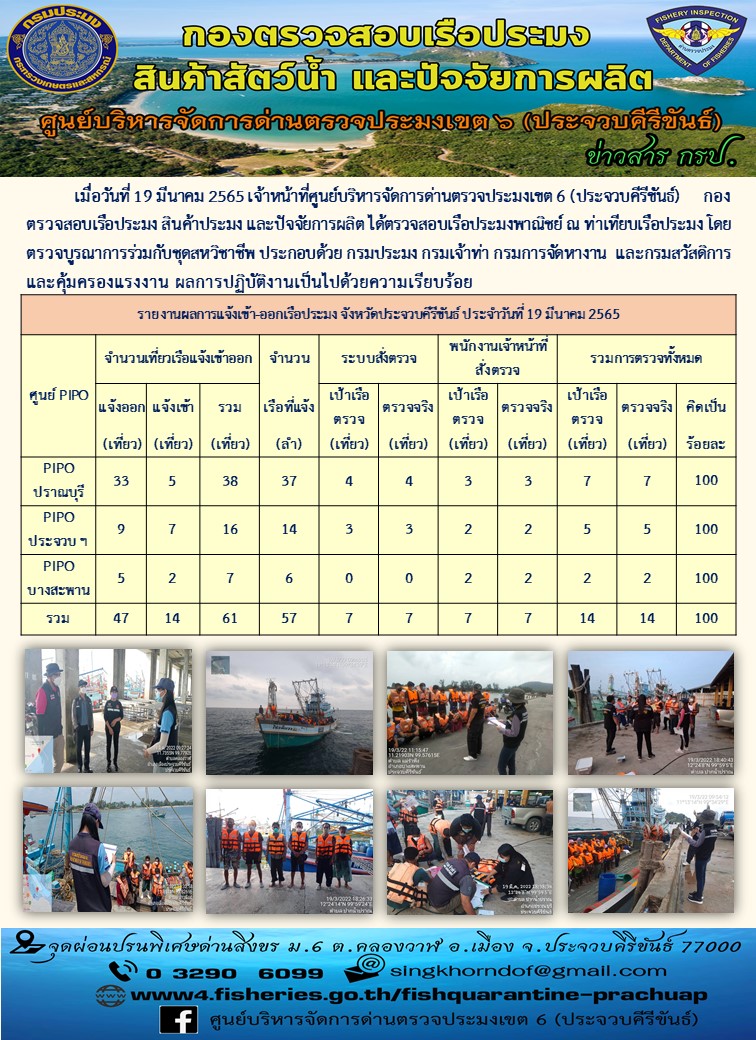 ตรวจสอบเรือประมงพานิชย์ ณ ท่าเทียบเรือประมง..คลิก