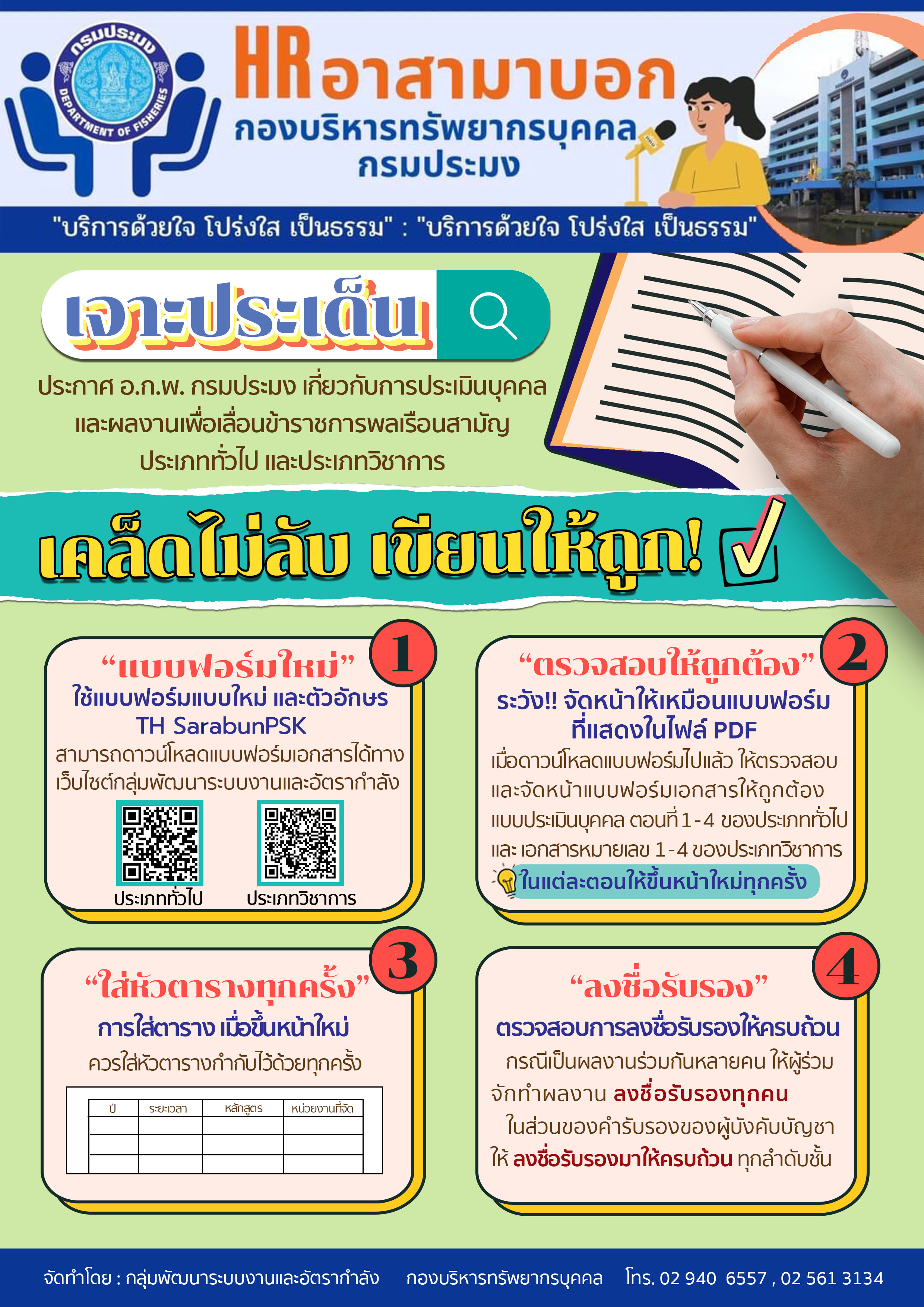 เจาะประเด็น ประกาศ อ.ก.พ. กรมประมง เกี่ยวกับการประเมินบุคคลเพื่อเลื่อนข้าราชการพลเรือนสามัญเพื่อแต่งตั้งให้ดำรงตำแหน่งประเภททั่วไป ระดับอาวุโส..คลิก