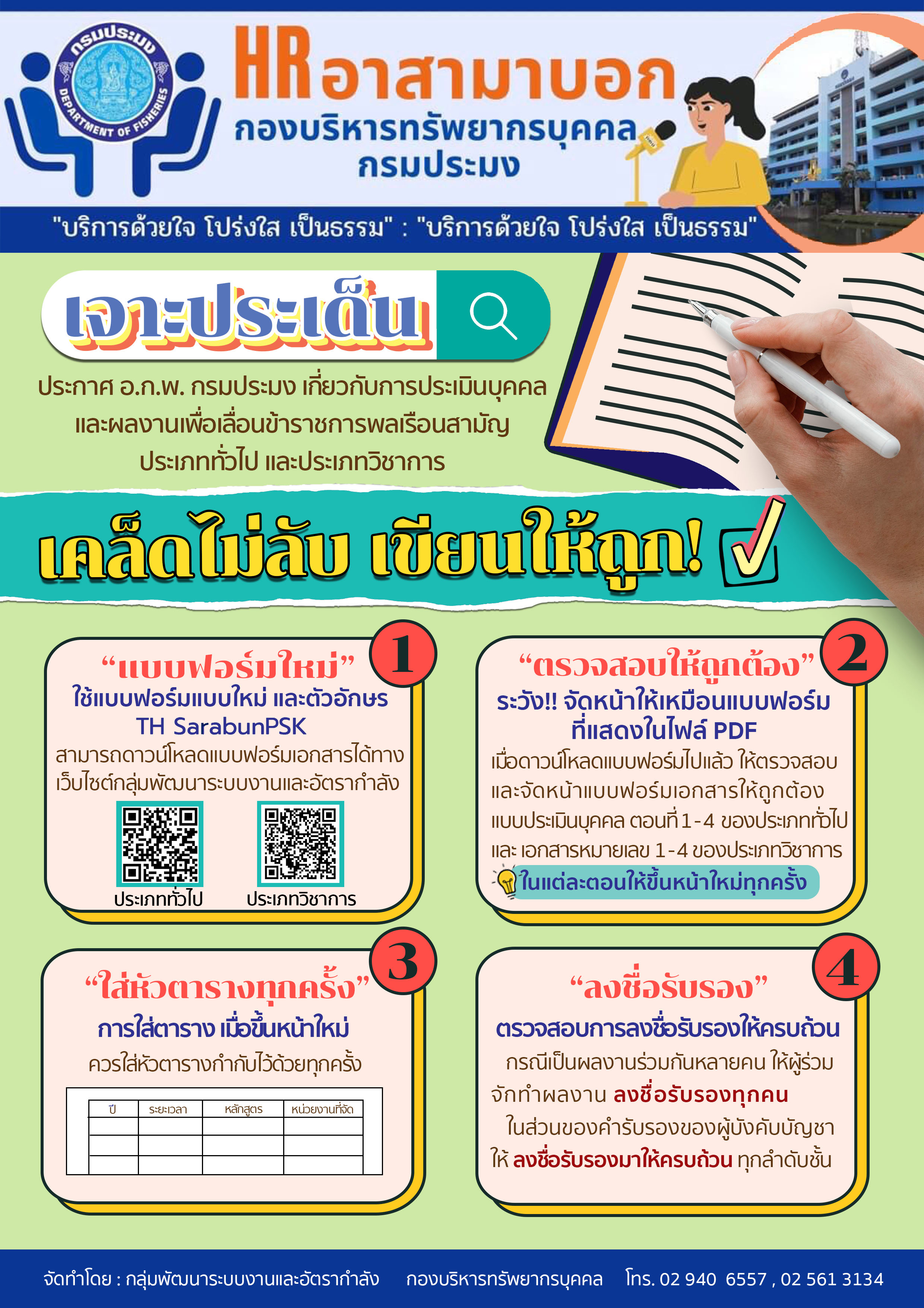 เจาะประเด็น ประกาศ อ.ก.พ. กรมประมง เกี่ยวกับการประเมินบุคคลและผลงานเพื่อเลื่อนข้าราชการพลเรือนสามัญประเภททั่วไป และประเภทวิชาการ..คลิก