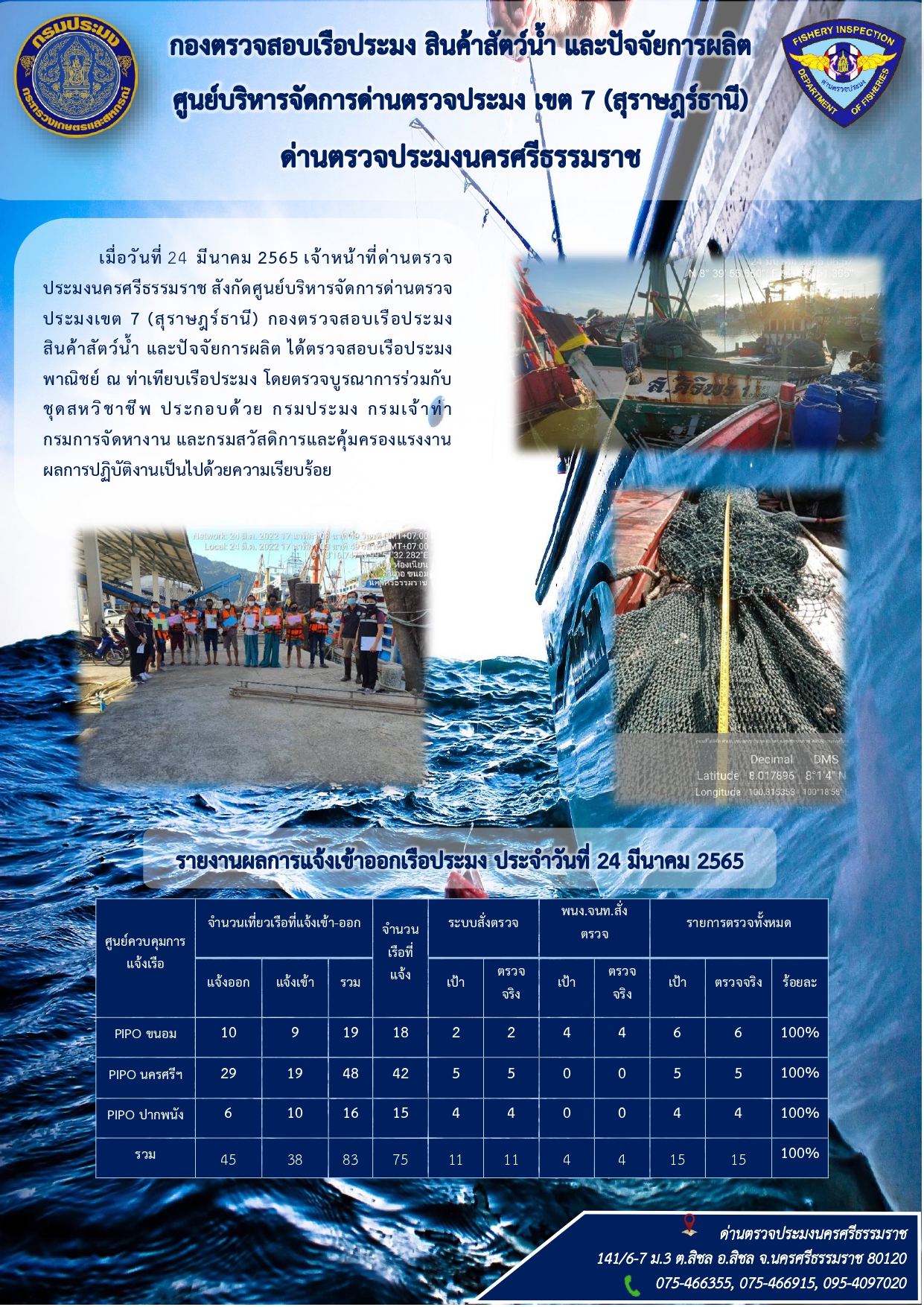 รายงานการปฏิบัติงาน ประจำวันที่ 24 มีนาคม 2565..คลิก