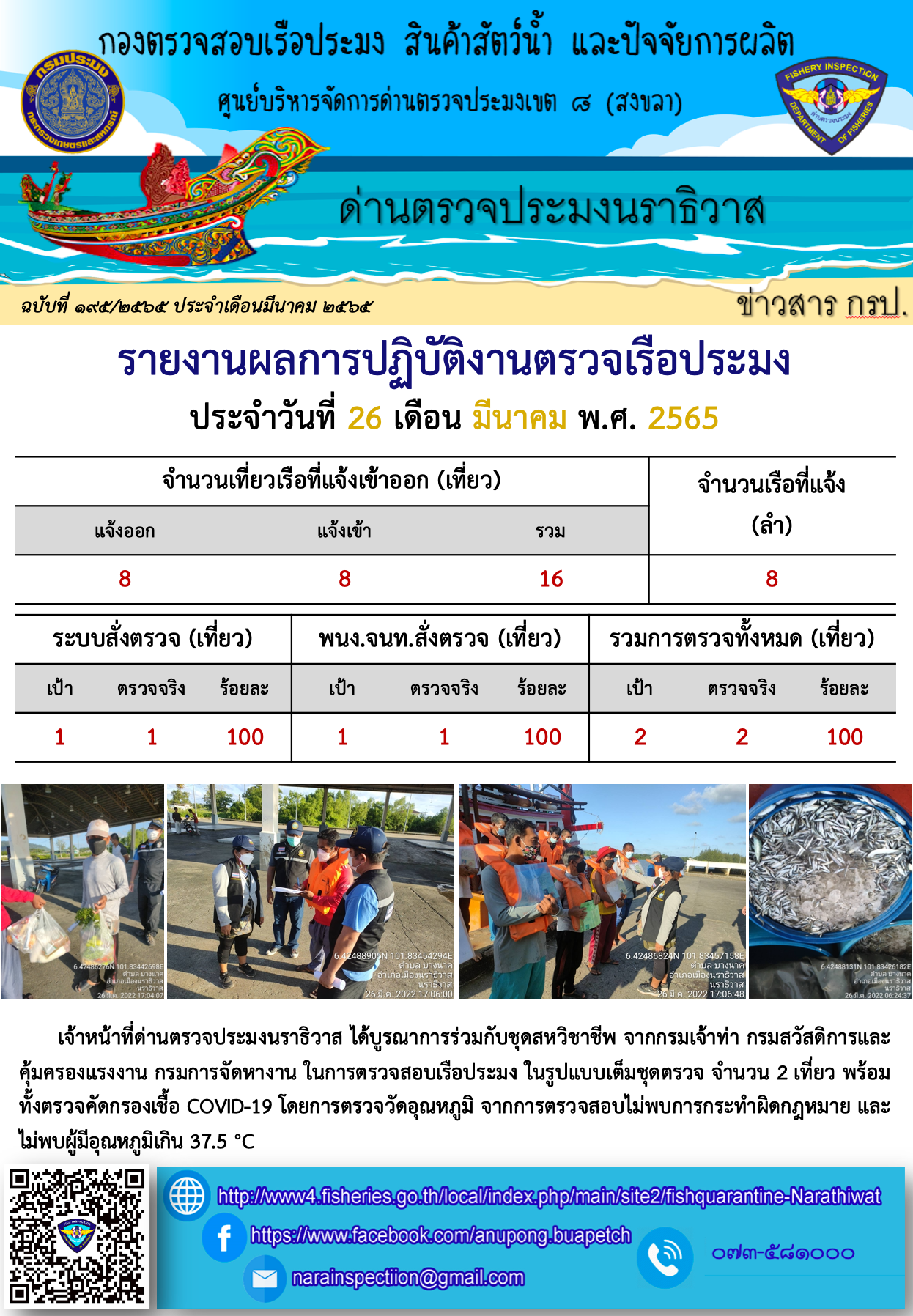 ประชาสัมพันธ์ด่านตรวจประมงนราธิวาส ประจำวันที่ 26 มีนาคม 2565..คลิก