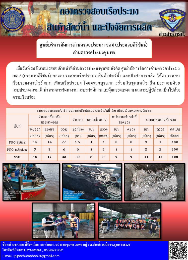 ข่าวสารการปฎิบัติงานรายงานประจำวันที่ 26 มีนาคม 2565..คลิก