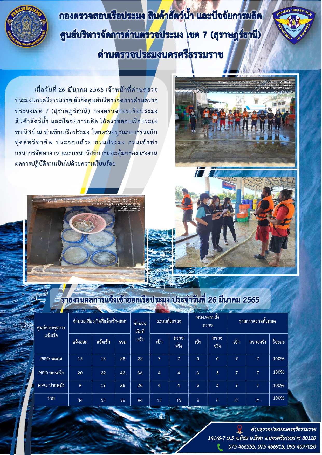 รายงานการปฏิบัติงาน ประจำวันที่ 26 มีนาคม 2565..คลิก