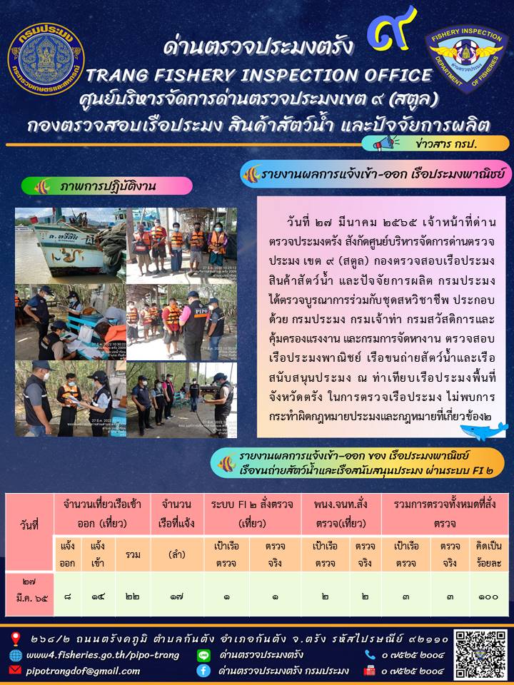 ประชาสัมพันธ์การปฏิบัติงานด่านตรวจประมงตรัง..คลิก