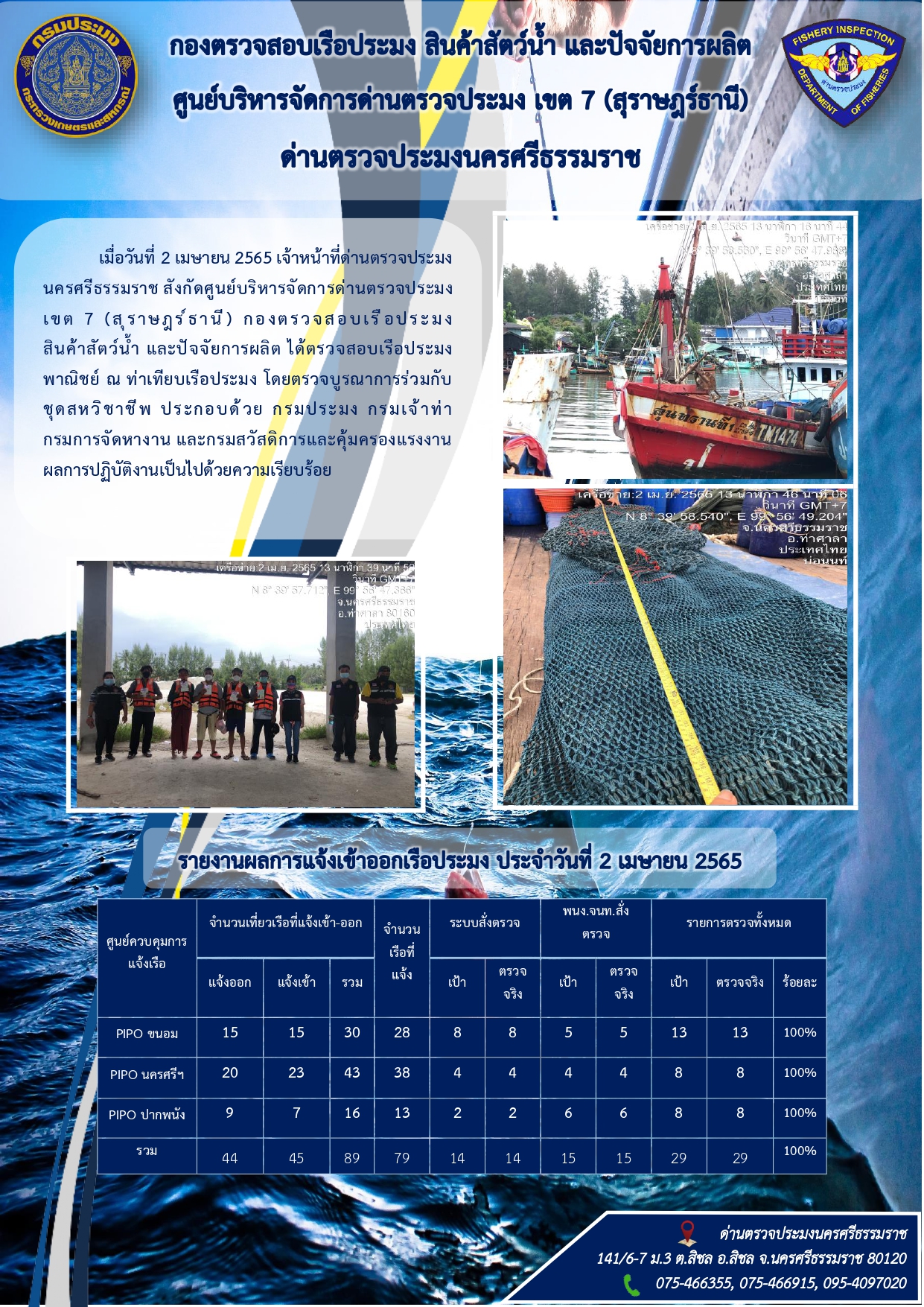 รายงานการปฏิบัติงาน ประจำวันที่ 2 เมษายน 2565..คลิก