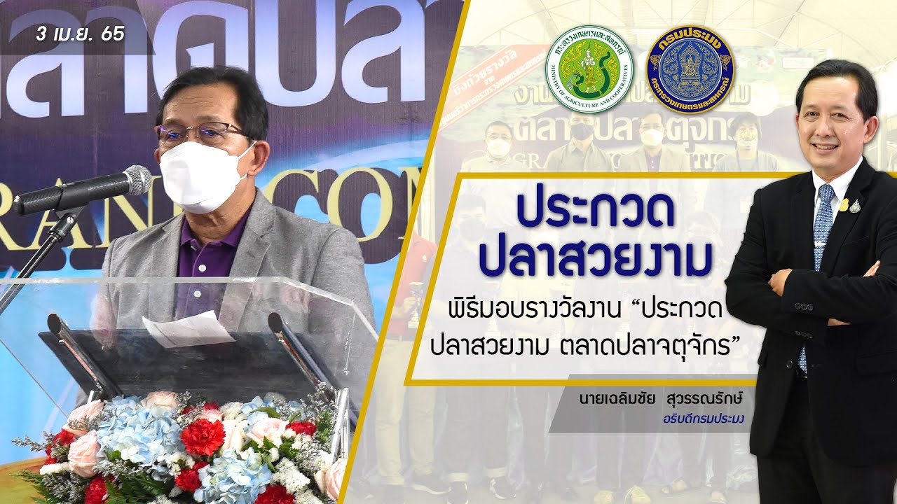ข่าววีดิทัศน์กรม 3 เม.ย. 65 พิธีมอบรางวัลงานประกวดปลาสวยงาม ตลาดปลาจตุจักร..คลิก