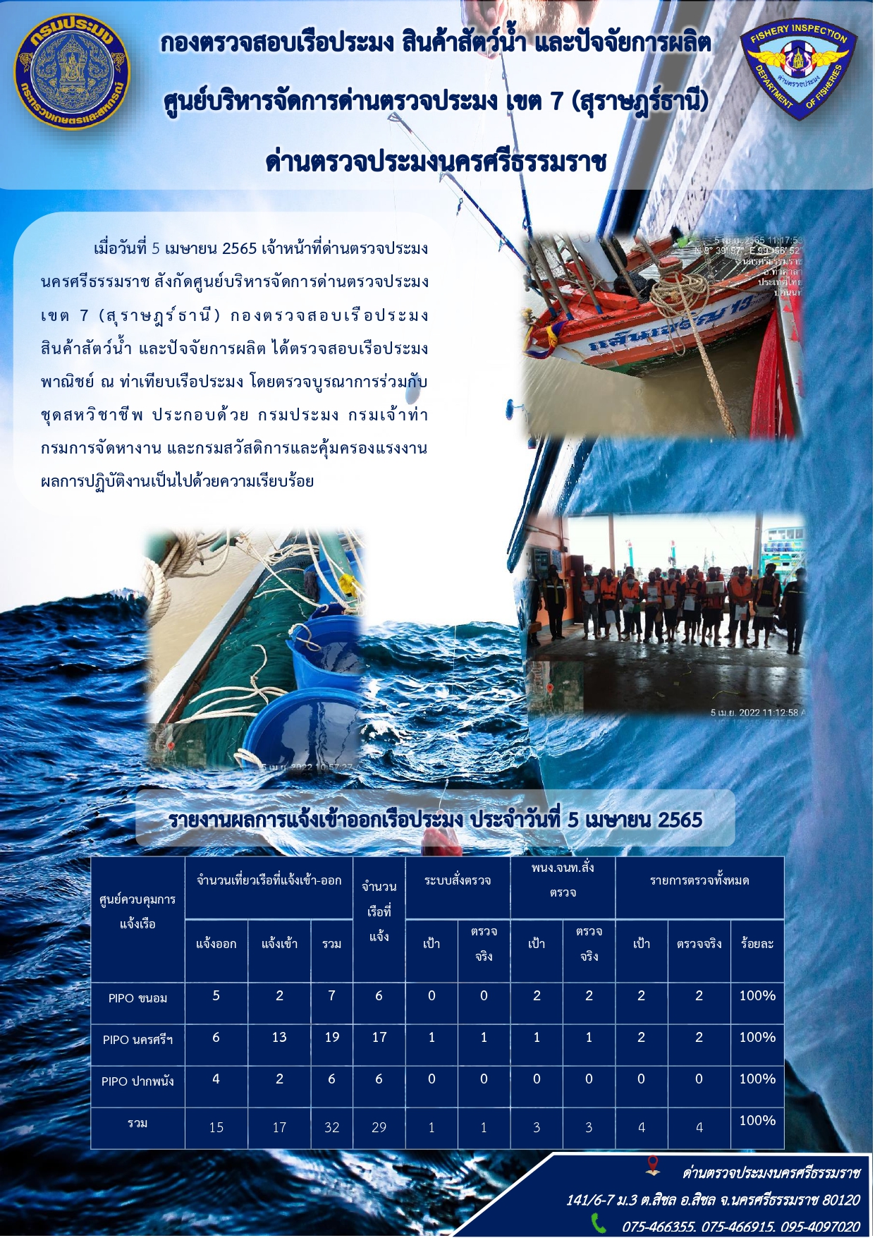 รายงานการปฏิบัติงาน ประจำวันที่ 5 เมษายน 2565..คลิก