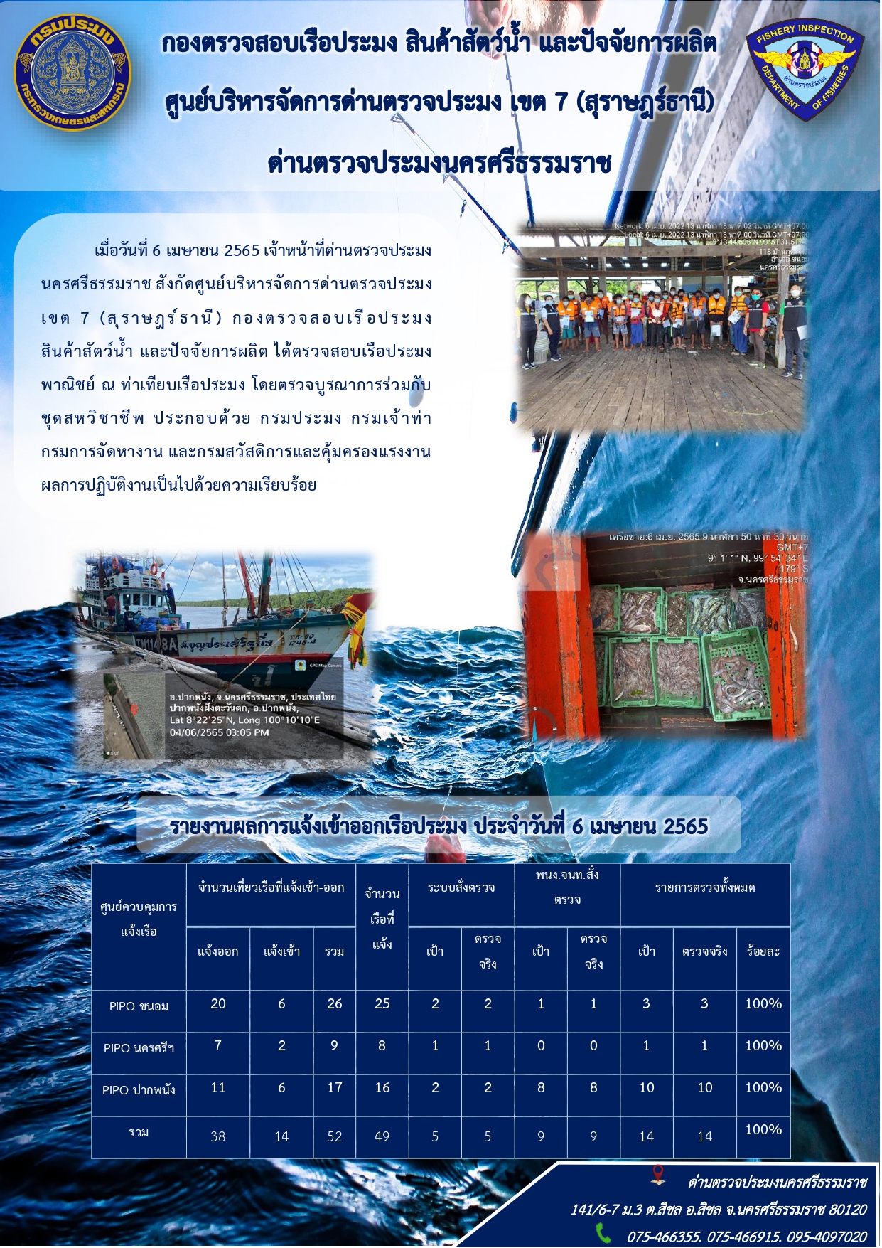 รายงานการปฏิบัติงาน ประจำวันที่ 6 เมษายน 2565..คลิก