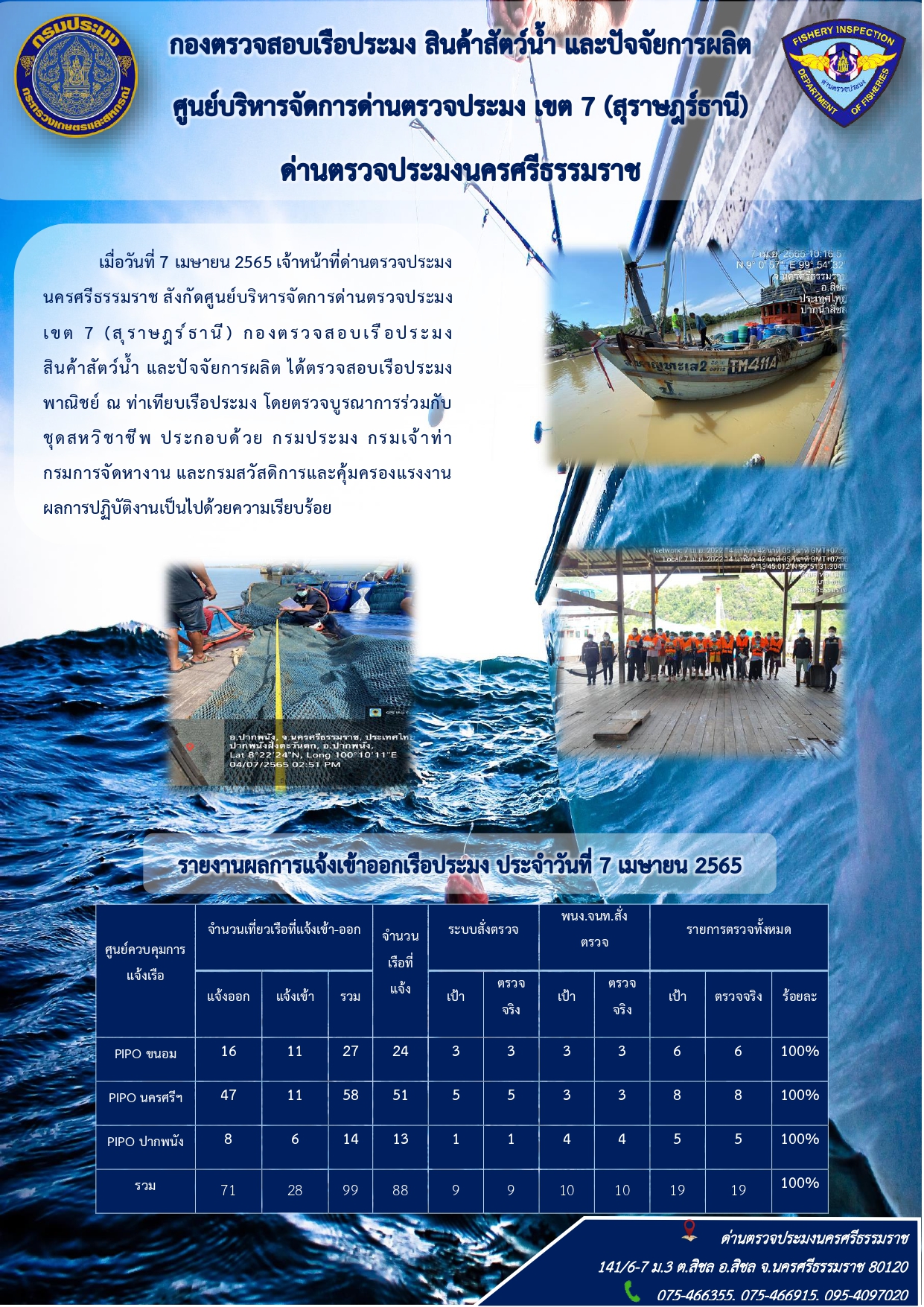 รายงานการปฏิบัติงาน ประจำวันที่ 7 เมษายน 2565..คลิก