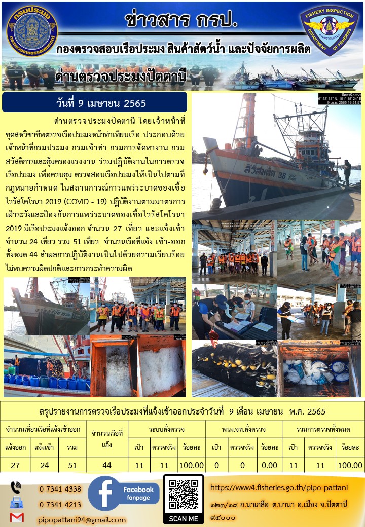 ข่าวสารการปฏิบัติงาน ด่านตรวจประมงปัตตานี 9 เม.ย 65..คลิก