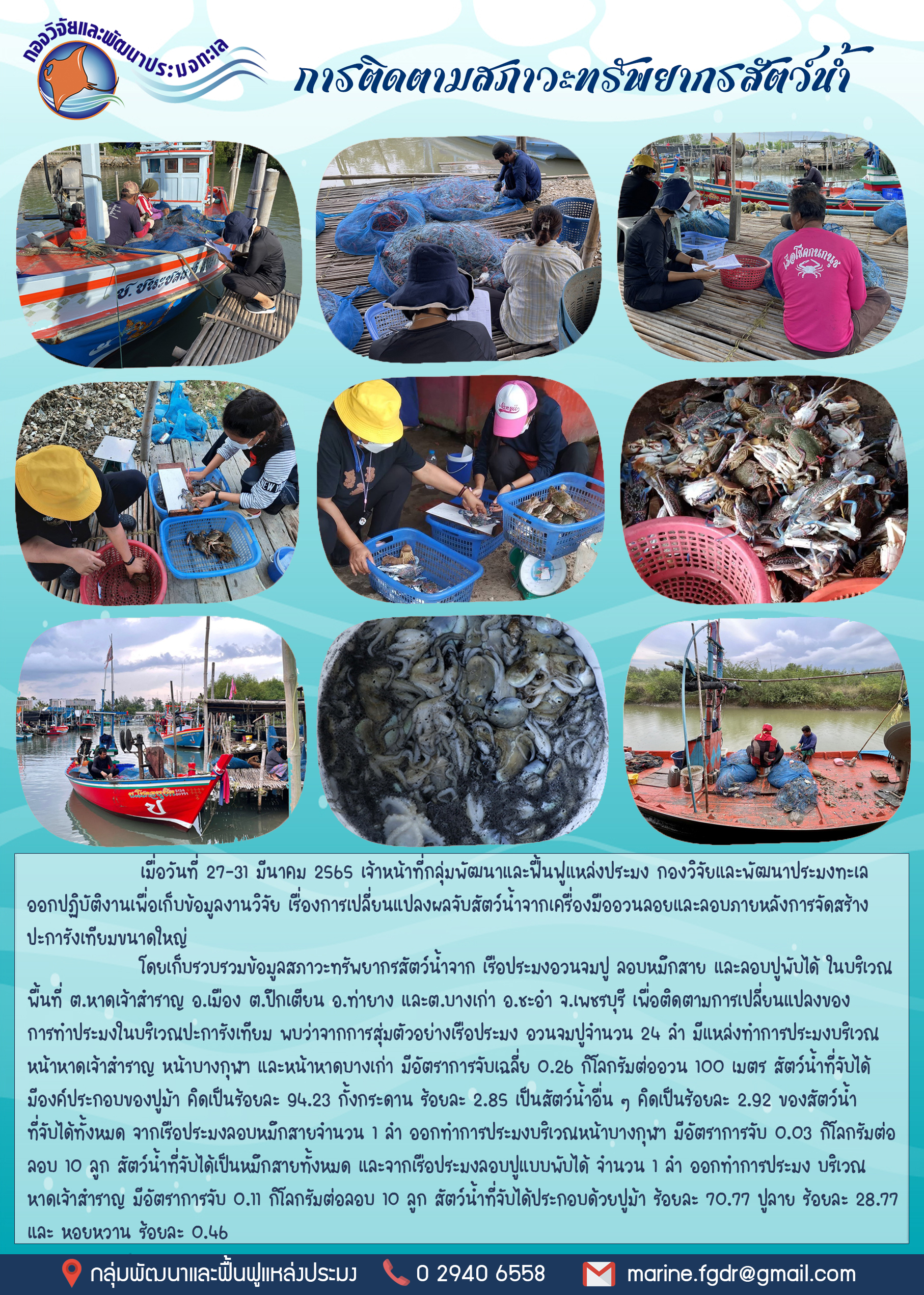 การติดตามสภาวะทรัพยากรสัตว์น้ำ เดือนมีนาคม 2565..คลิก