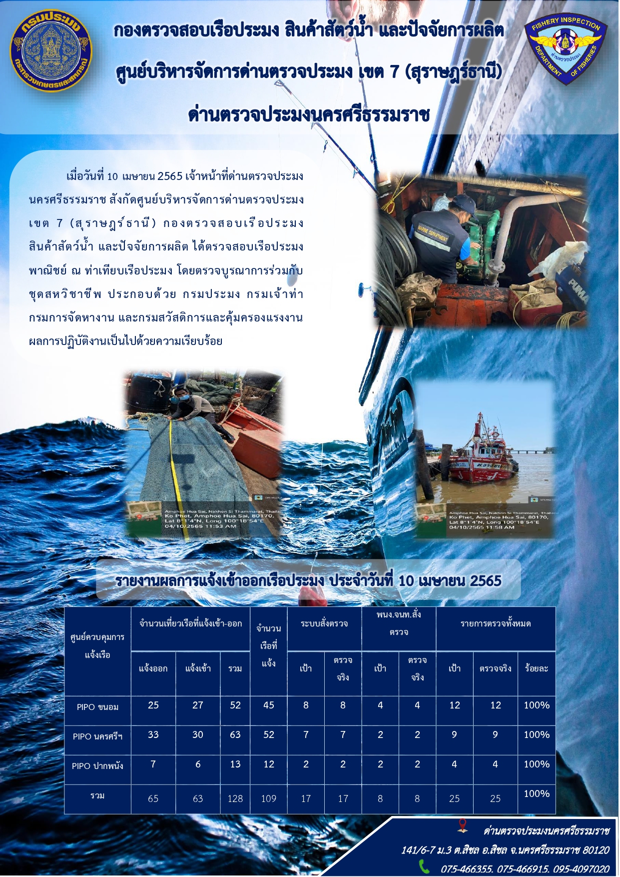 รายงานการปฏิบัติงาน ประจำวันที่ 10 เมษายน 2565..คลิก