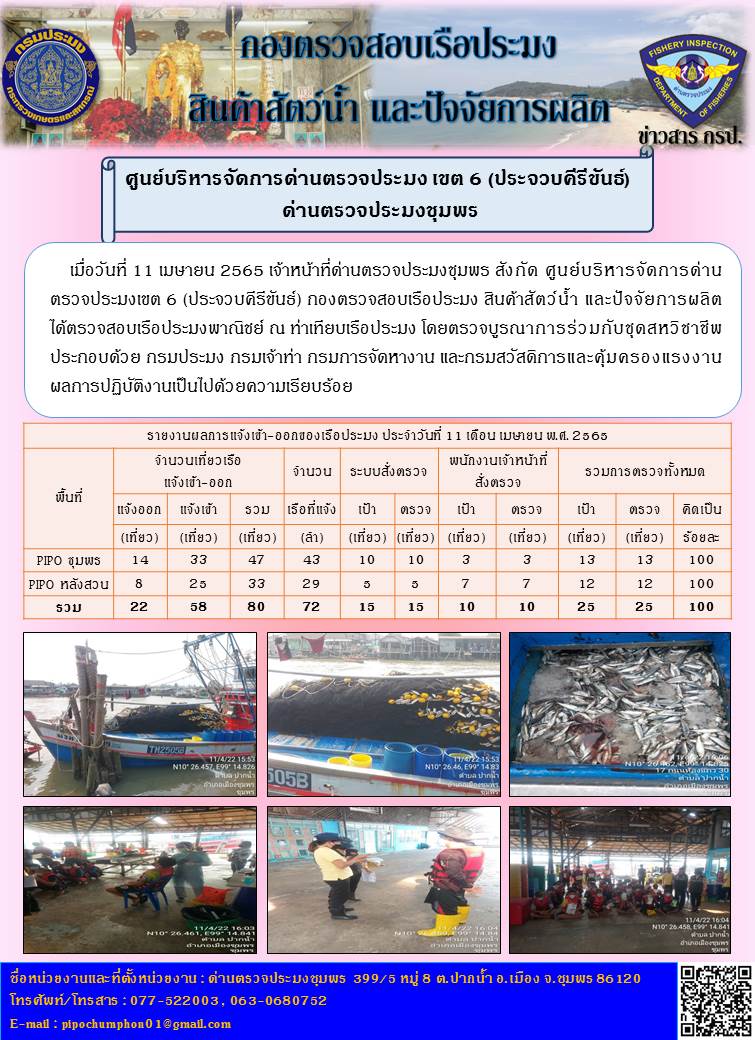 ข่าวสารการปฎิบัติงานประจำวันที่ 11 เมษายน 2565..คลิก