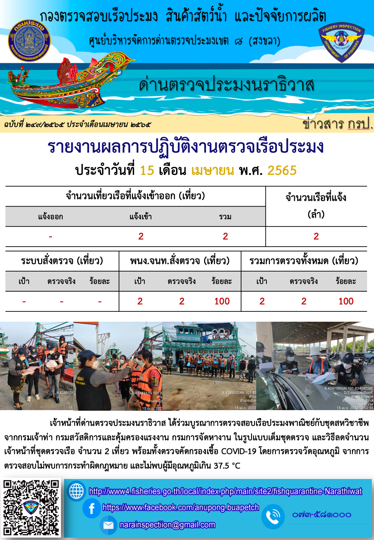 ประชาสัมพันธ์ด่านตรวจประมงนราธิวาส ประจำวันที่ 15 เมษายน 2565..คลิก