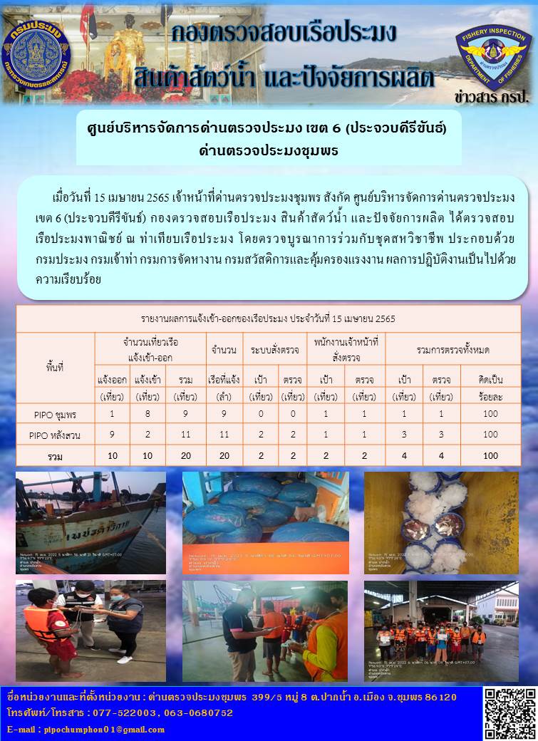 ข่าวสารการปฎิบัติงานประจำวันที่ 15 เมษายน 2565..คลิก