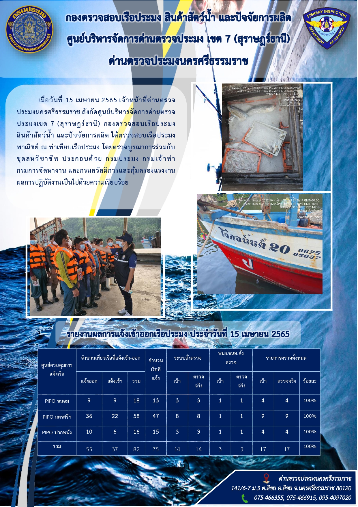 รายงานการปฏิบัติงาน ประจำวันที่ 15 เมษายน 2565..คลิก