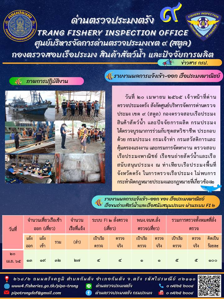 ประชาสัมพันธ์การปฏิบัติงานด่านตรวจประมงตรัง..คลิก