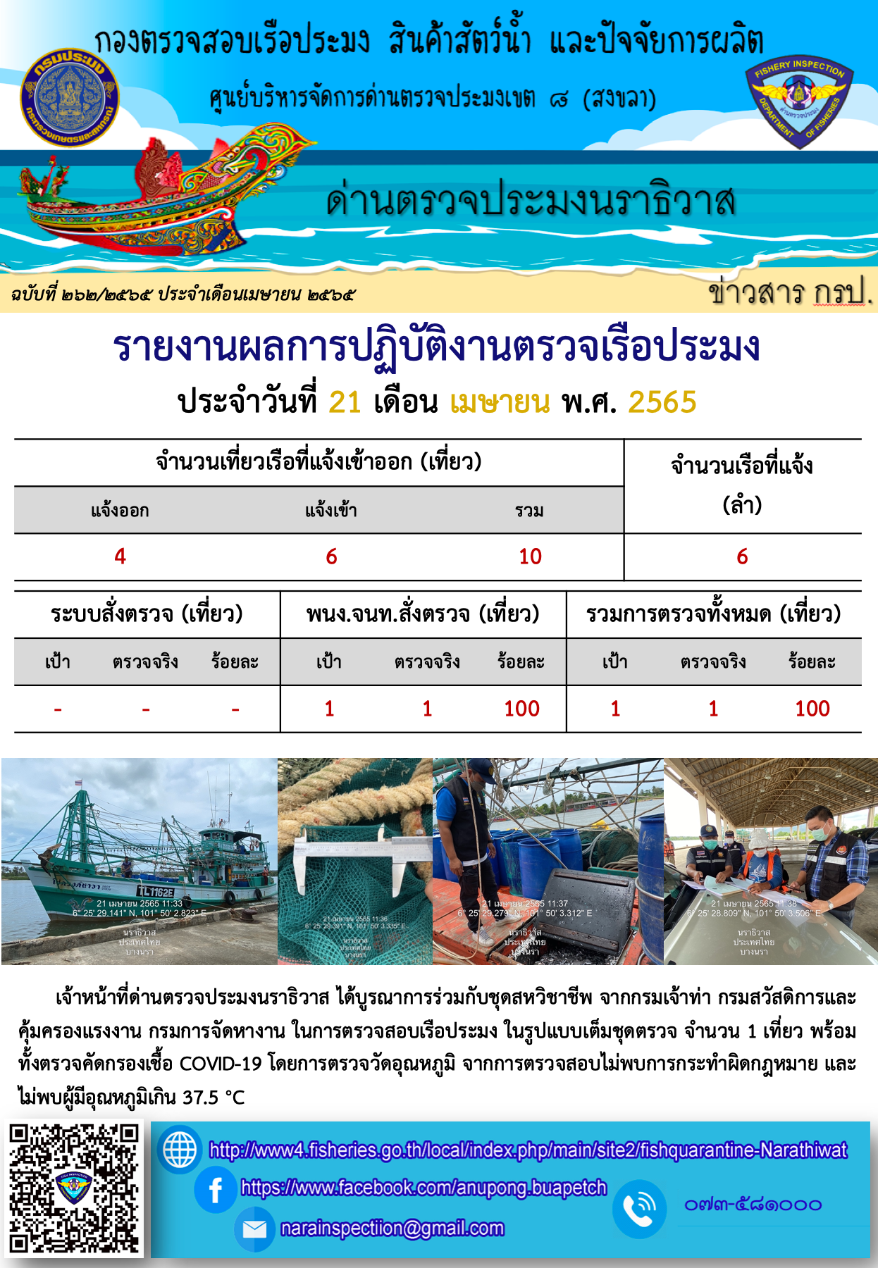 ประชาสัมพันธ์ด่านตรวจประมงนราธิวาส ประจำวันที่ 21 เมษายน 2565..คลิก