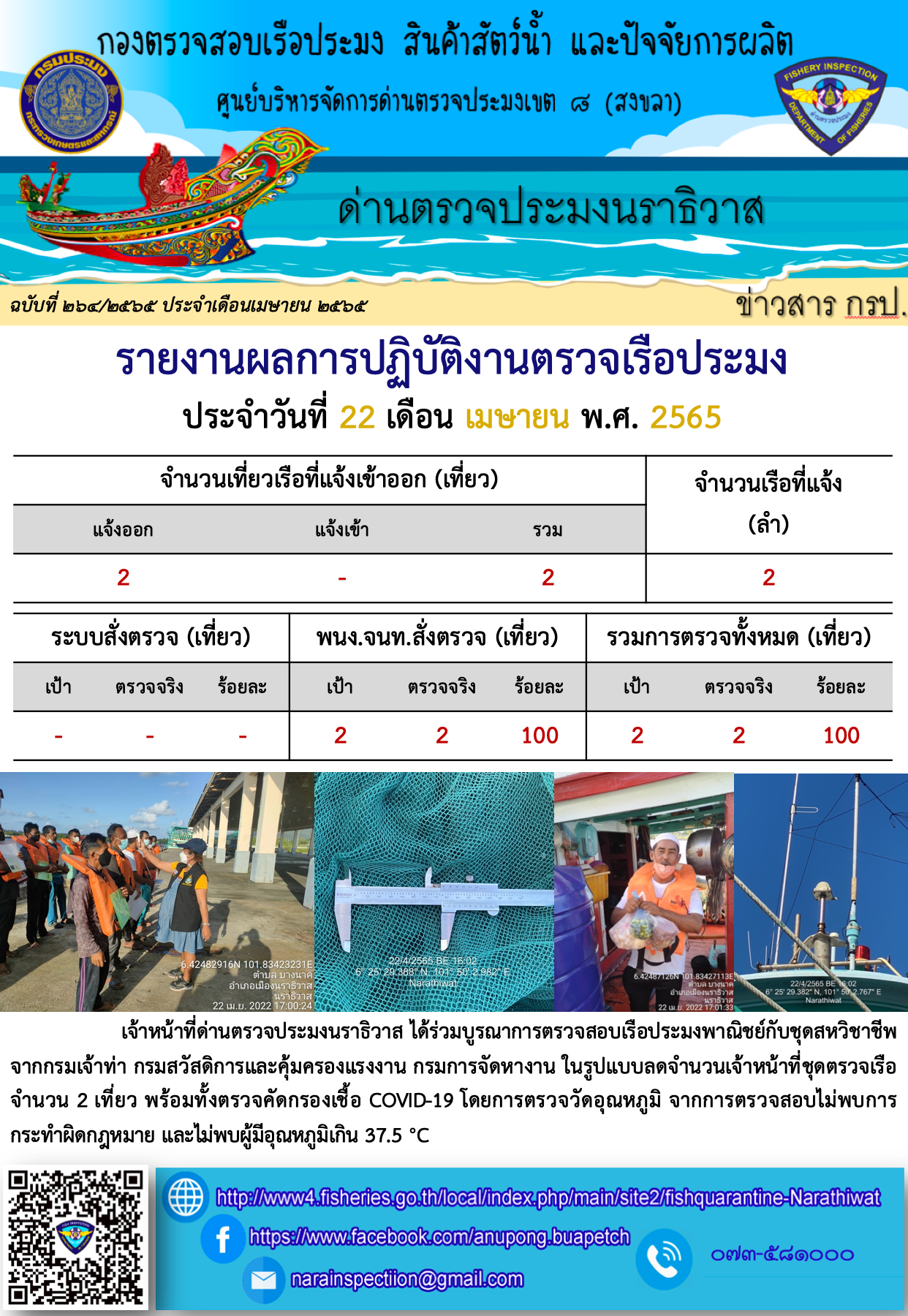 ประชาสัมพันธ์ด่านตรวจประมงนราธิวาส ประจำวันที่ 22 เมษายน 2565..คลิก