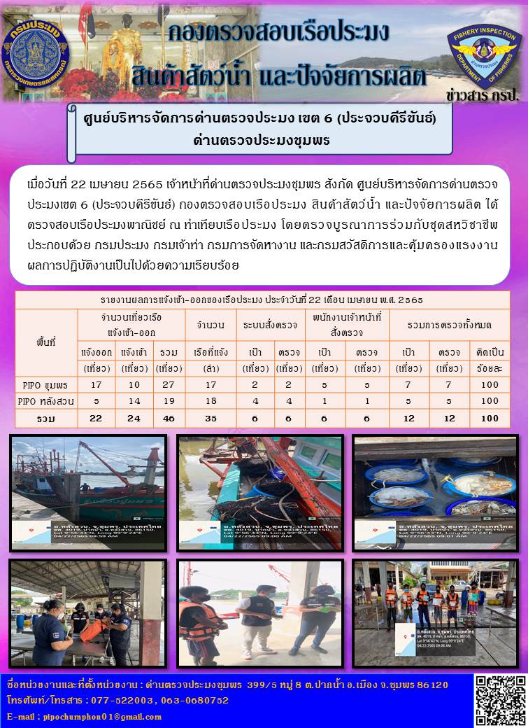ข่าวสารการปฎิบัติงานประจำวันที่ 22 เมษายน 2565..คลิก