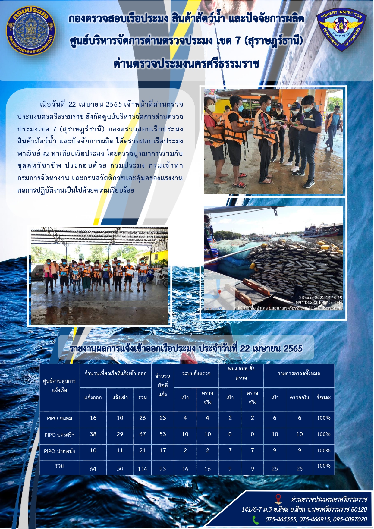 รายงานการปฏิบัติงาน ประจำวันที่ 22 เมษายน 2565..คลิก