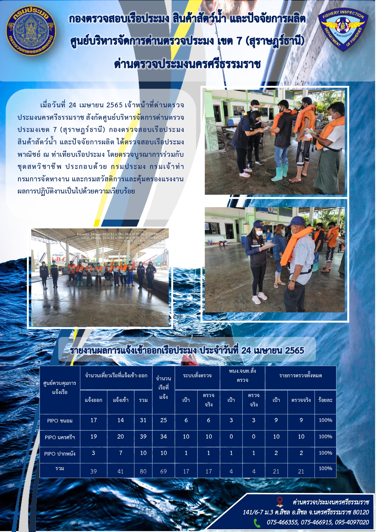 รายงานการปฏิบัติงาน ประจำวันที่ 24 เมษายน 2565..คลิก