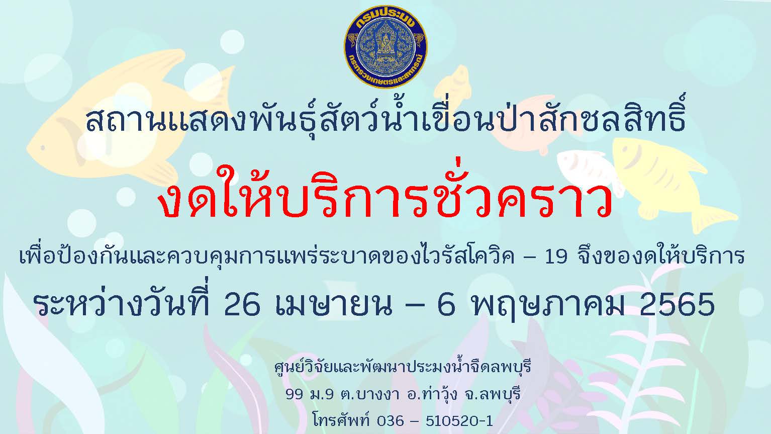 ประกาศศูนย์วิจัยและพัฒนาประมงน้ำจืดลพบุรี..คลิก