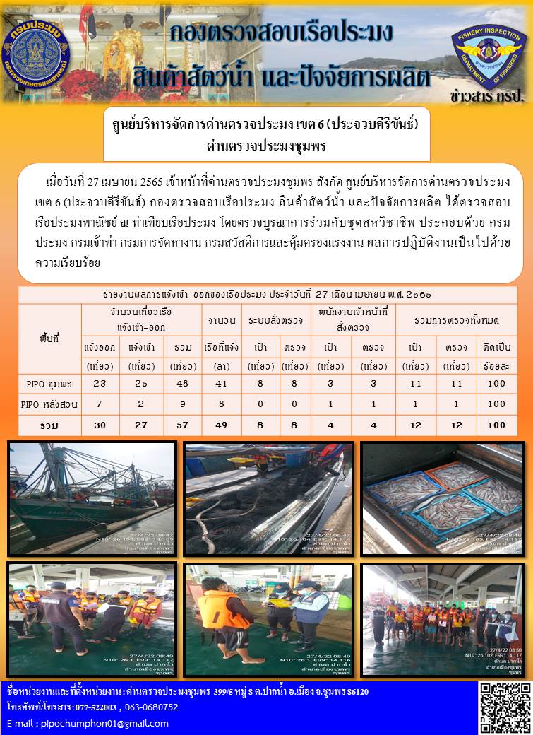 ข่าวสารการปฎิบัติงานประจำวันที่ 27 เมษายน 2565..คลิก