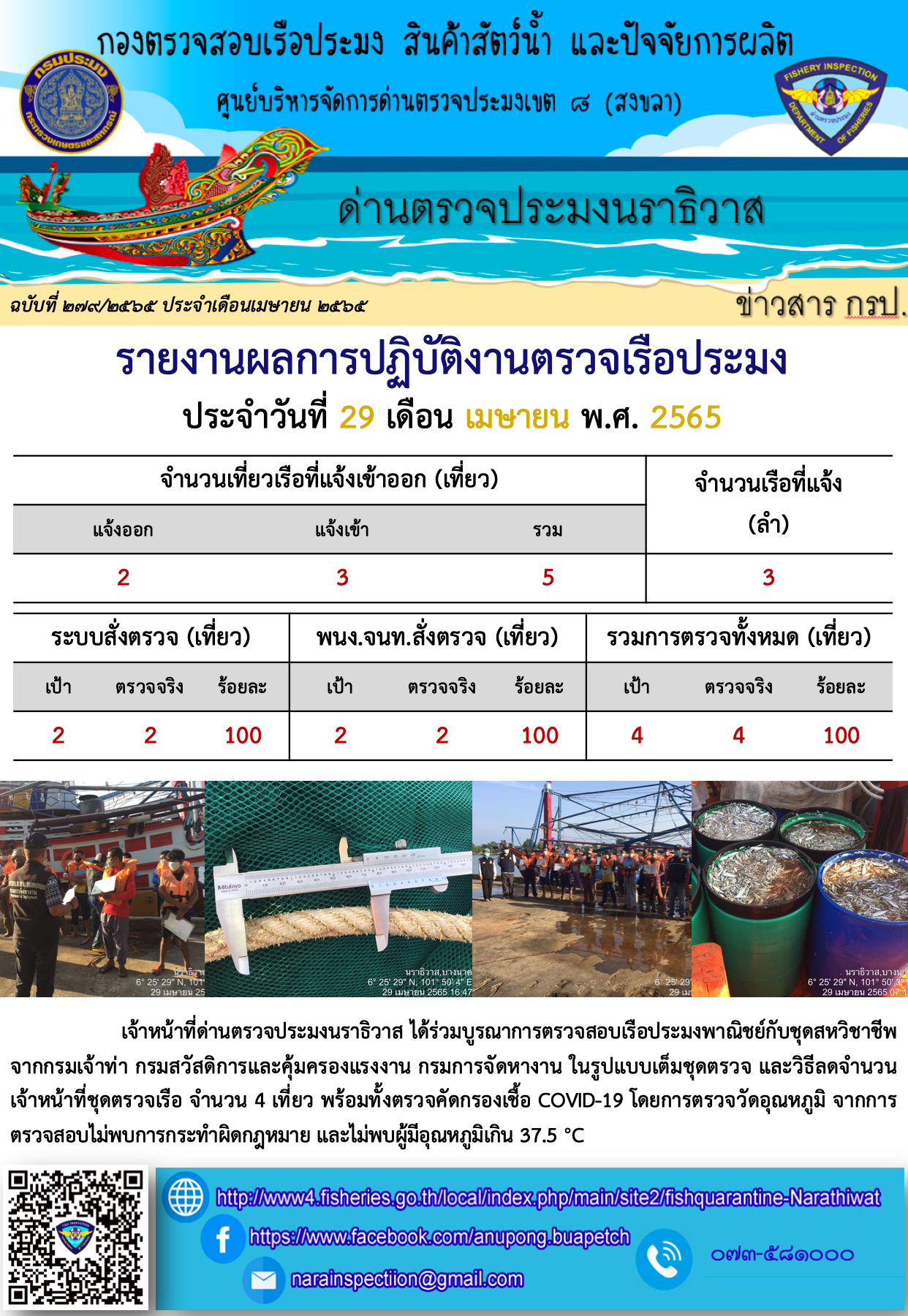 ประชาสัมพันธ์ด่านตรวจประมงนราธิวาส ประจำวันที่ 29 เมษายน 2565..คลิก