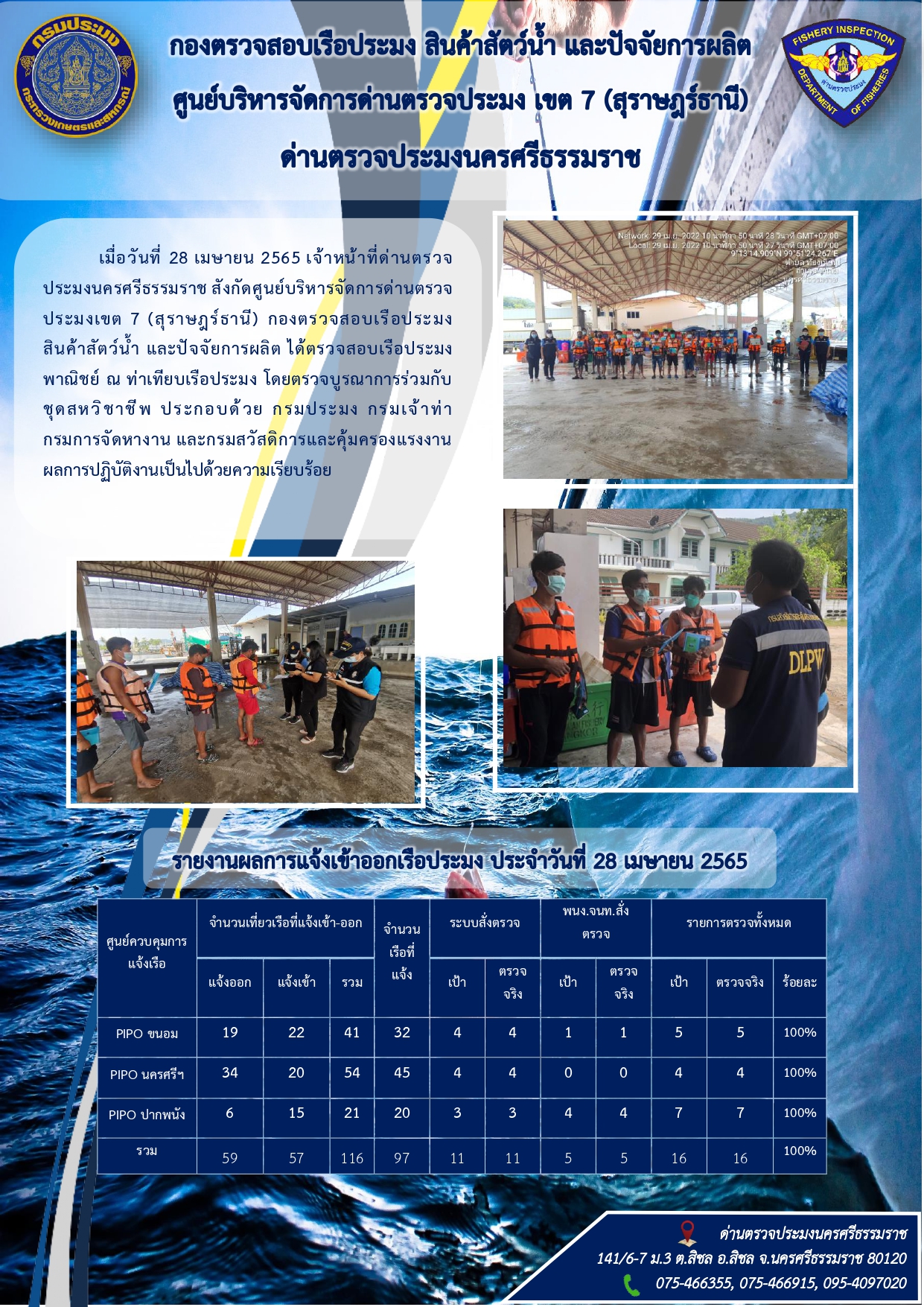 รายงานการปฏิบัติงาน ประจำวันที่ 28 เมษายน 2565..คลิก